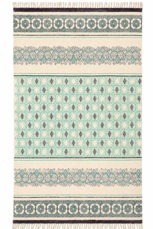 Hand Block Printed Olive Geometric Rug