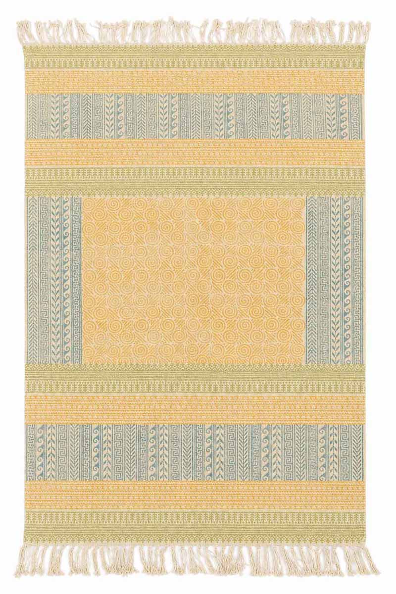 Hand Block Printed Yellow Area Rug
