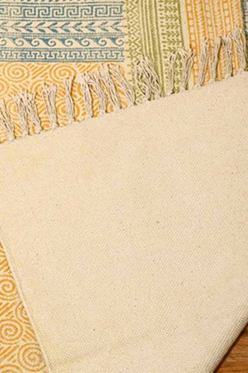 Hand Block Printed Yellow Area Rug - Image 3