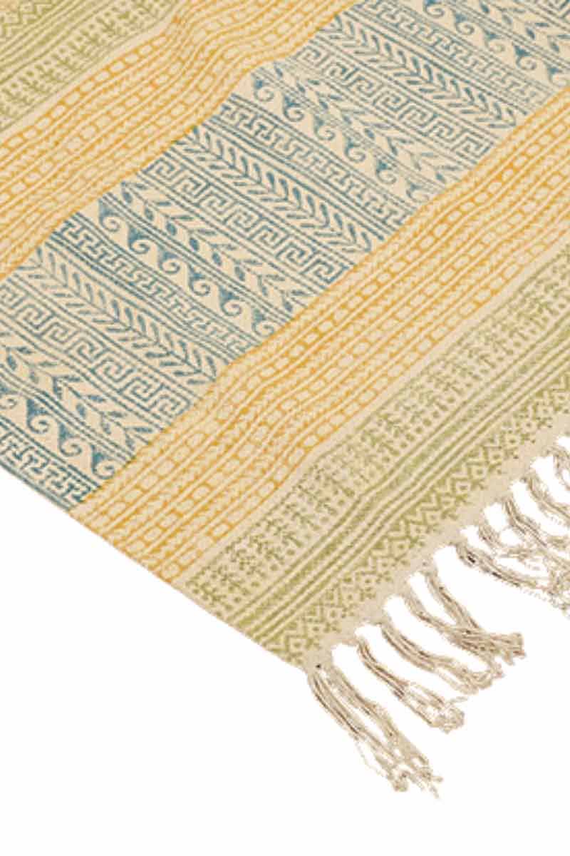 Hand Block Printed Yellow Area Rug - Image 4