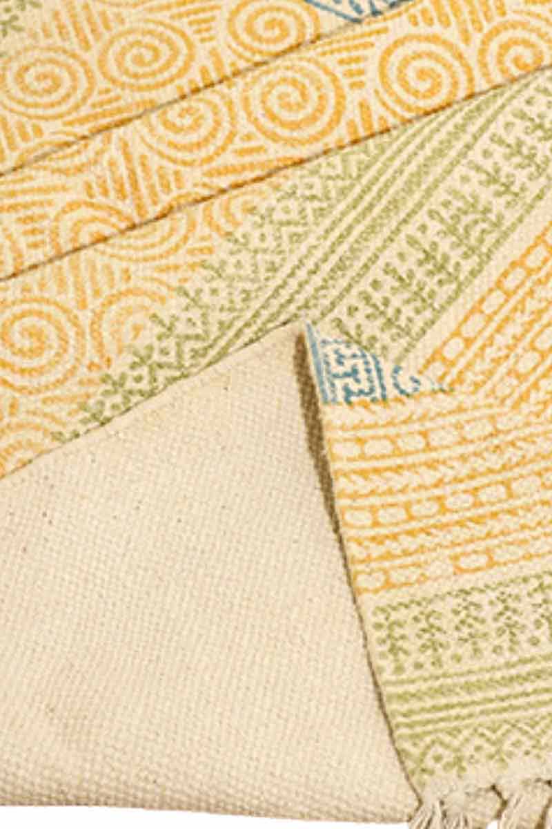 Hand Block Printed Yellow Area Rug - Image 5
