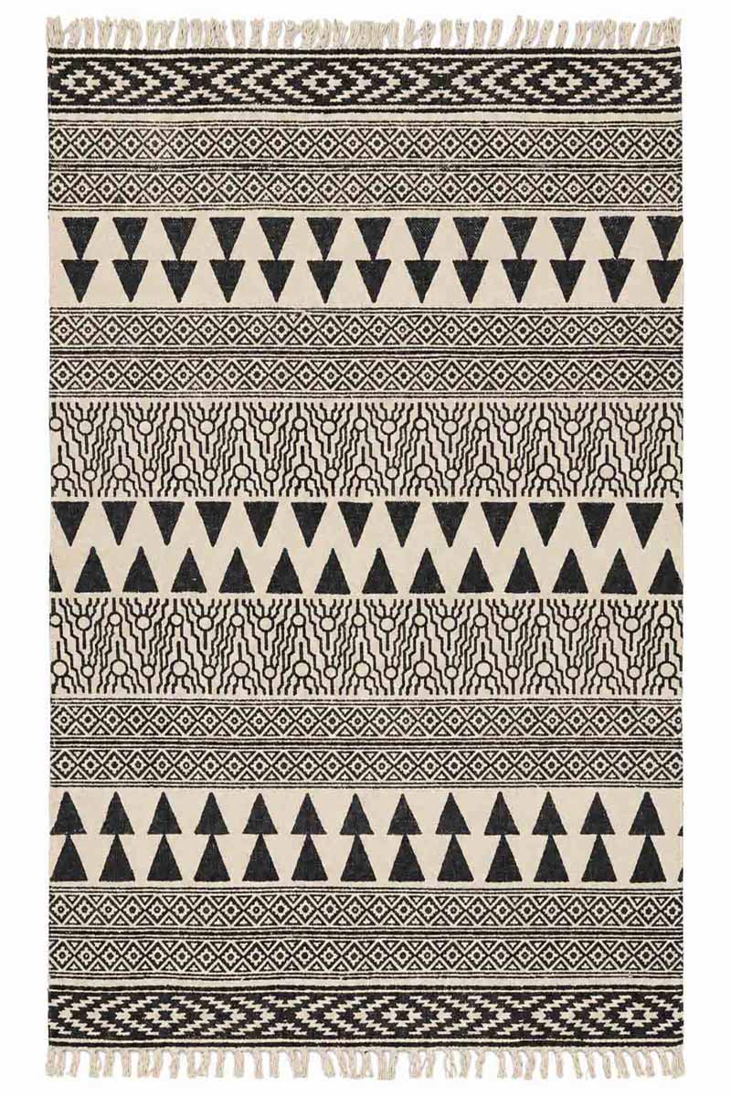 Hand Block Printed Black Area Rugs