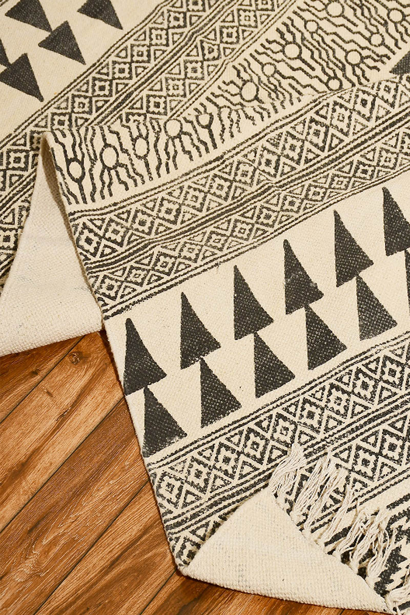 Hand Block Printed Black Area Rugs - Image 5