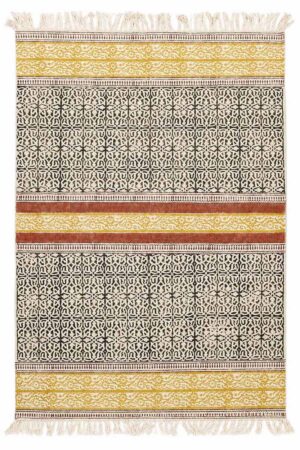 Geometric Black & Yellow Cotton Area Rug