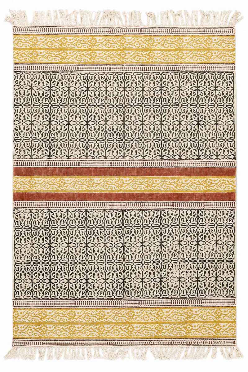 Geometric Black & Yellow Cotton Area Rug