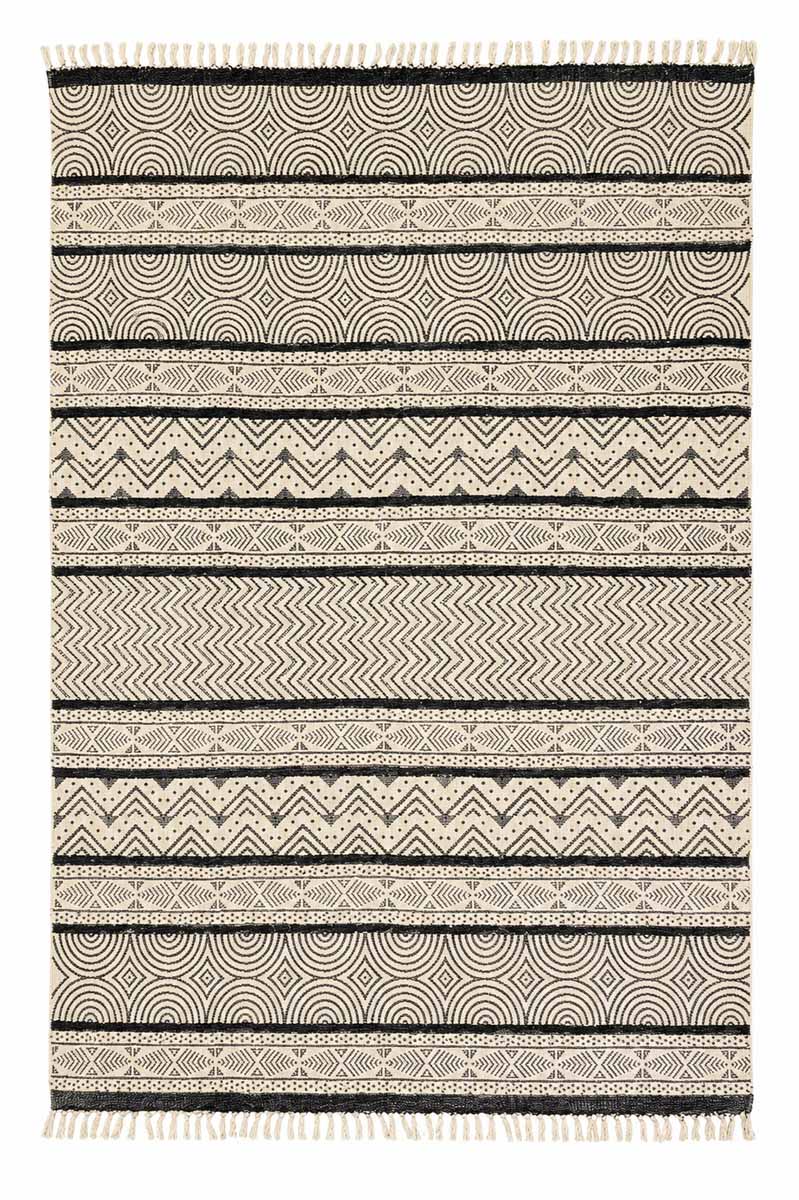 Hand Block Printed Geometric Cotton Rug