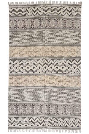 Hand Block Printed Geometric Area Rug