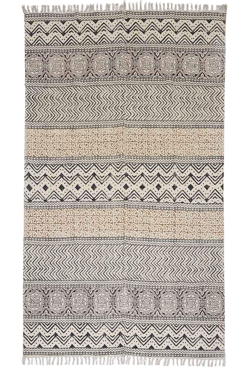 Hand Block Printed Geometric Area Rug