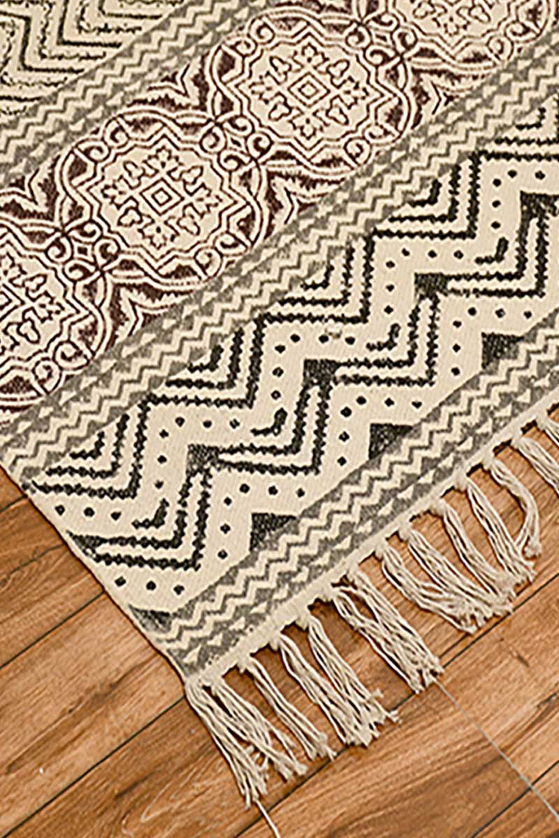 Hand Block Printed Geometric Area Rug - Image 3