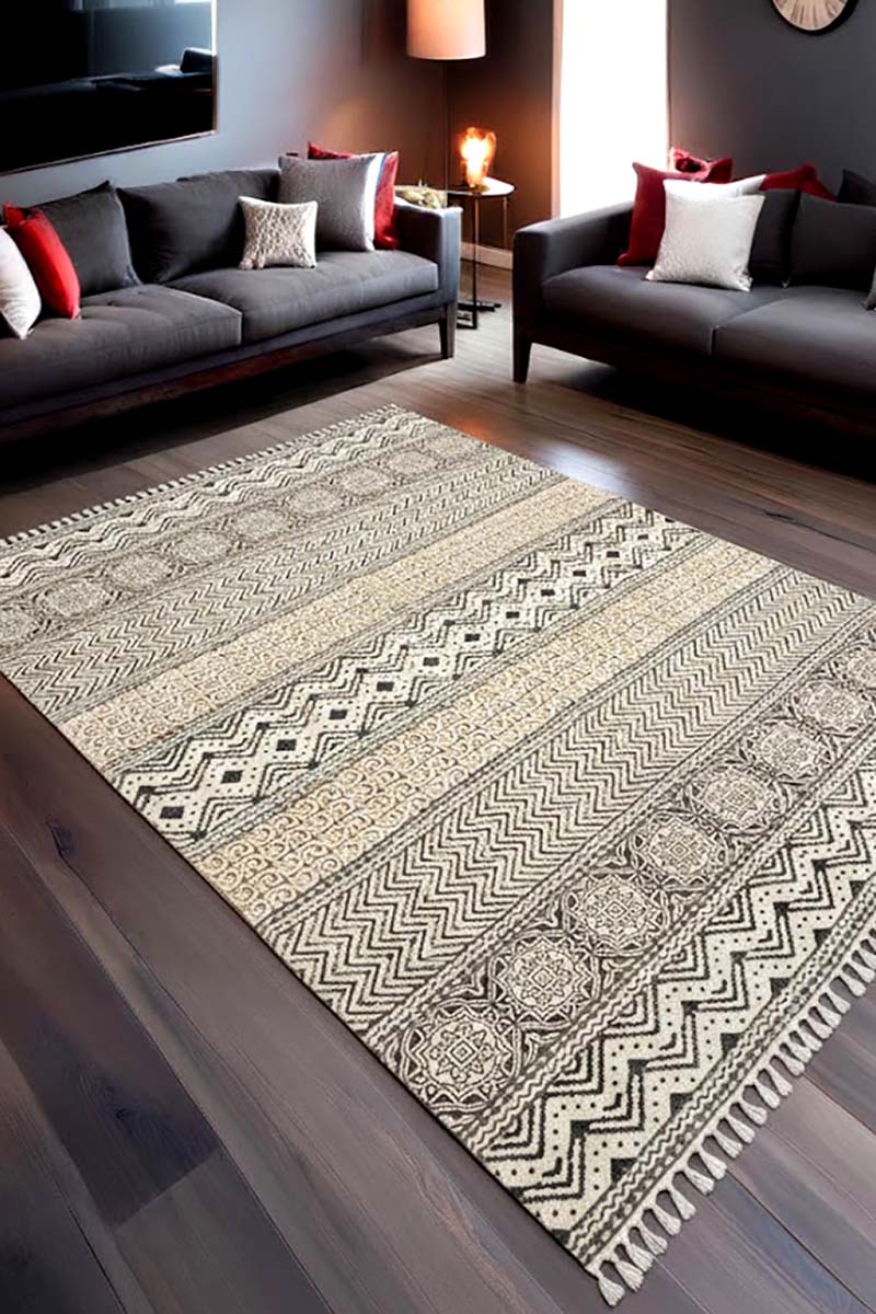 Hand Block Printed Geometric Area Rug - Image 5
