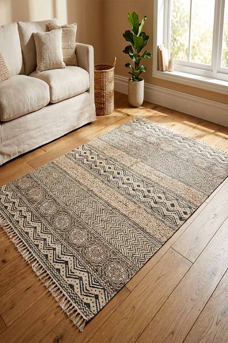 Geometric Black Printed Area Rugs - Image 2