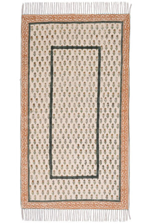 Traditional Hand Block Print Orange Rug Cotton Living Room Dhurrie