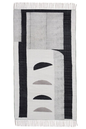Hand Block Printed Geometric Cotton Dhurrie Entrway Runner Rug