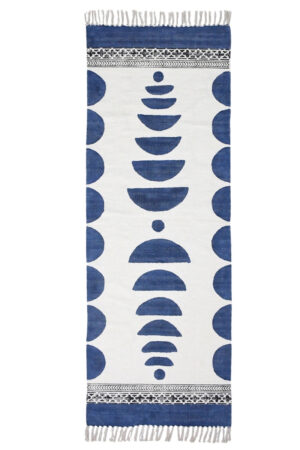 Blue Indian Handmade Block Print Rug Boho Decor for Hallway & Kitchen