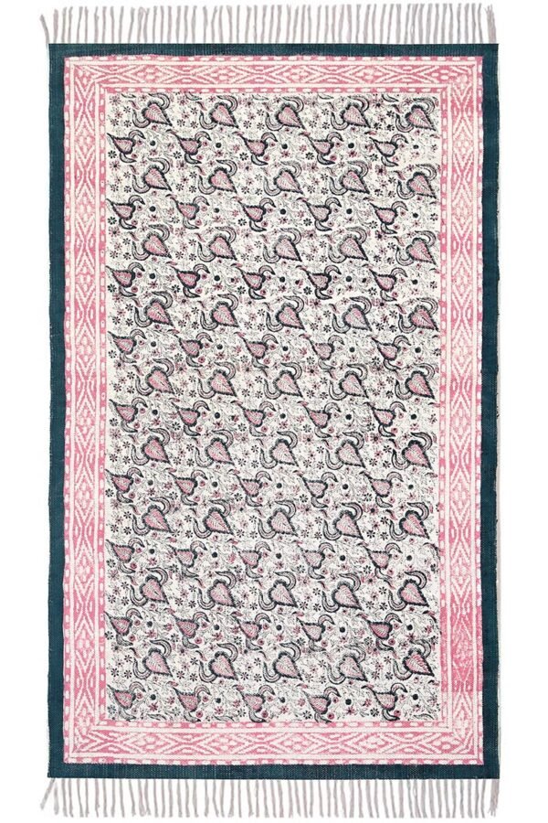 Premium Pink Floral Block Print Area Rug Washable Area Rug1