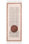 Modern abstract geometric washable runner rug with terracotta circle and wavy line design. Abstract Geometric Runner Rug