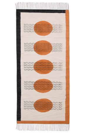 Modern Abstract Area Rug Orange & Black Indian Hand Block Printed Tapis