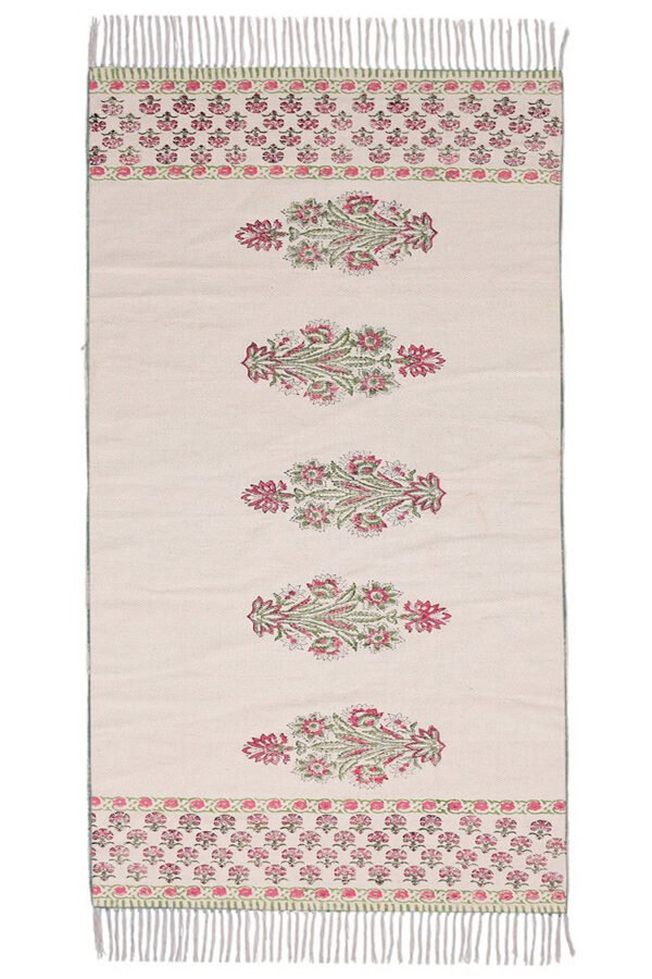 Elegant floral handmade runner rug for hallway décor Traditional botanical hallway runner rug with fringe edges Premium floral kitchen runner rug in soft neutral tones
