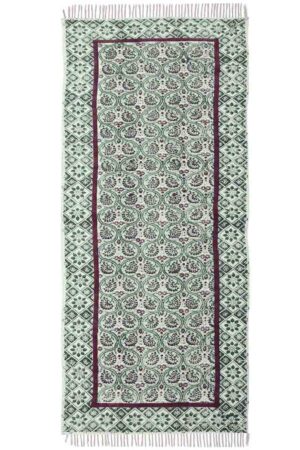 Traditional Hand Block Print Green Floral Runner Rug