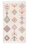 Handmade Kantha cotton area rug with colorful geometric embroidery Luxury boho Kantha rug with diamond stitched pattern design Flatweave handmade Kantha area rug for modern boho interiors