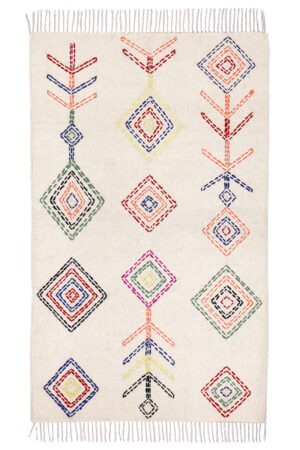 Handmade Kantha Rug Cotton Diamond Design Boho Dhurrie