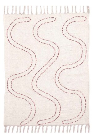 Modern Kantha Rug Embroidery Red Bedroom with Tassel