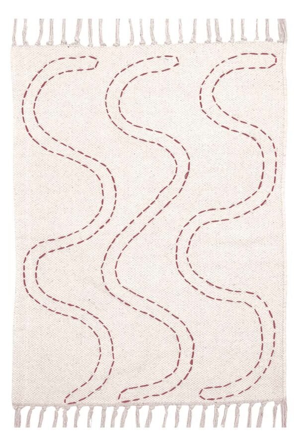 Elegant cotton hallway runner rug with wavy stitched pattern Handmade modern runner rug for kitchen and hallway décor Neutral geometric cotton runner rug with textured woven finish