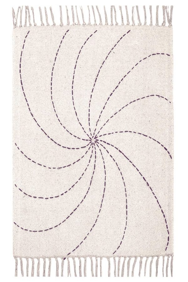Elegant geometric cotton area rug with tassel edges Modern neutral cotton rug with spiral geometric pattern Minimalist geometric area rug for modern living spaces