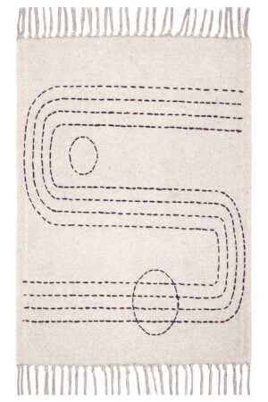 Geometric Bedroom Cotton Kantha Rug with Tassels Hand-Stitched