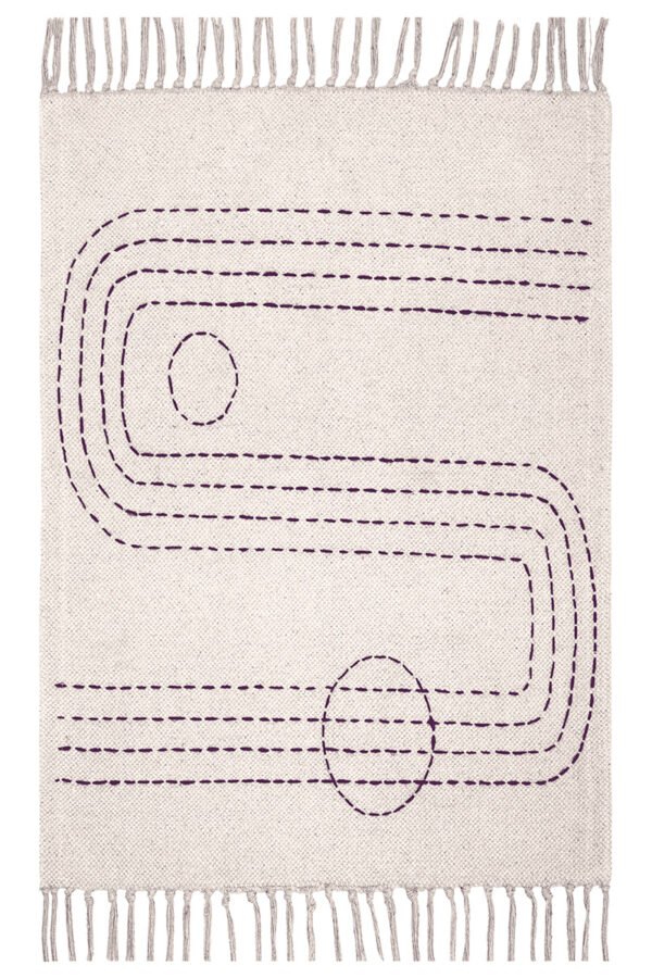 Modern geometric rug with minimalist stitched pattern Washable geometric rug with tassel edges for modern interiors Neutral geometric cotton rug for Scandinavian living room