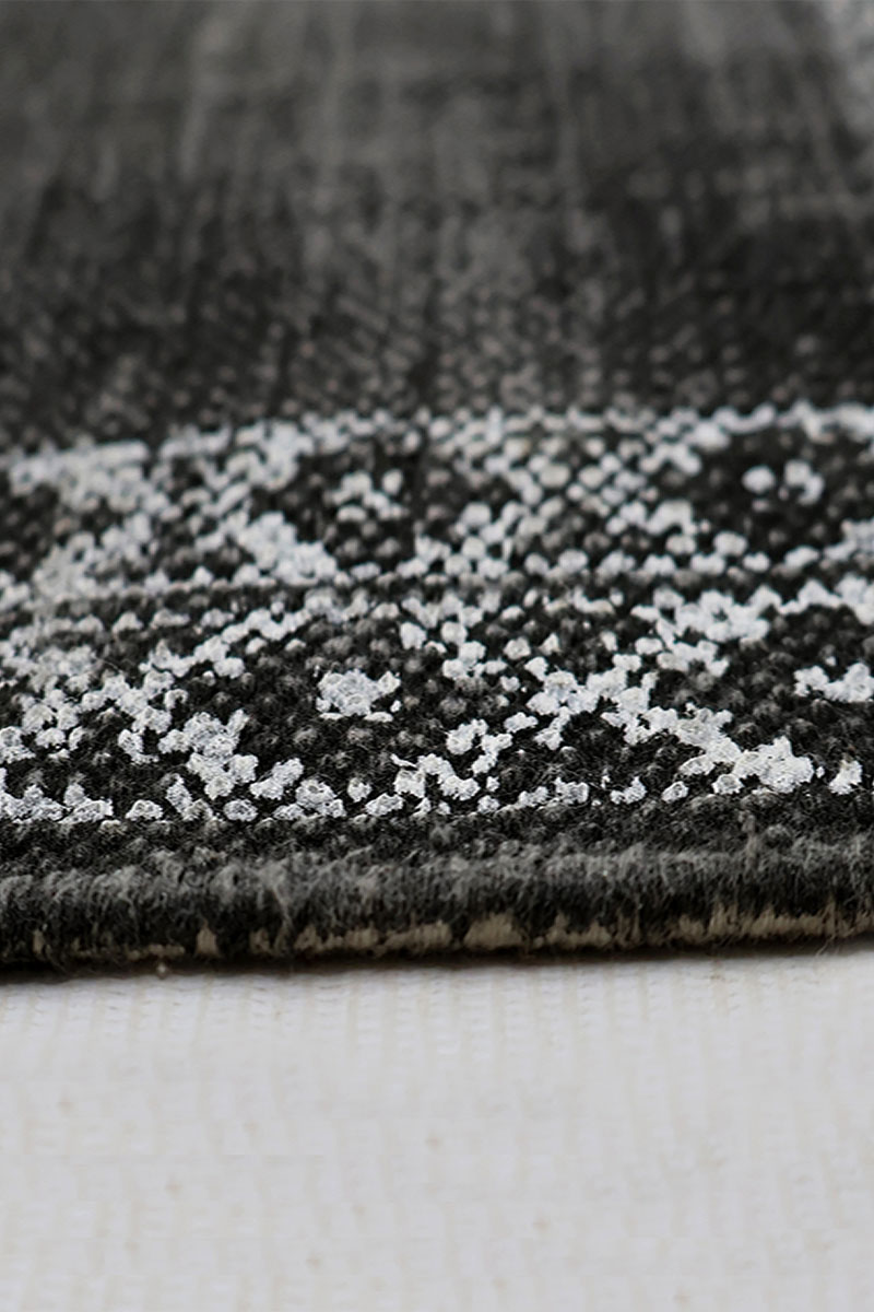 Hand Block Printed Geometric Black Rug - Image 3