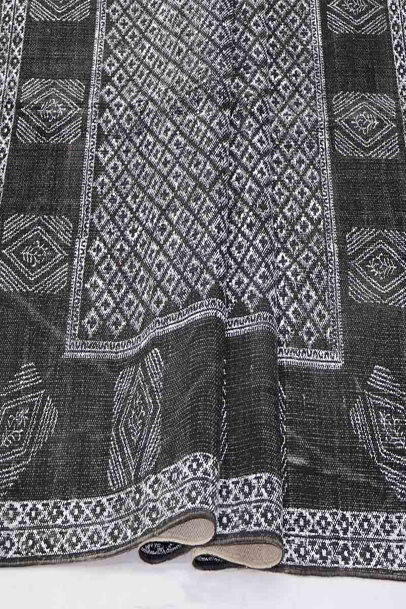 Hand Block Printed Geometric Black Rug - Image 4
