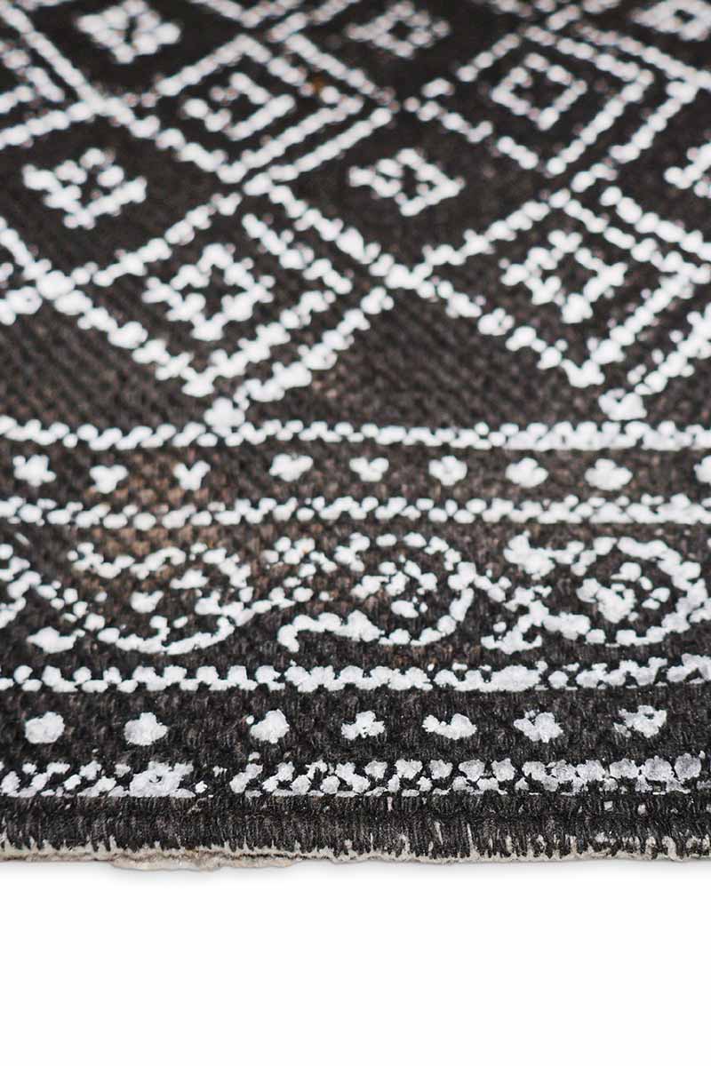 Black Hand Block Printed Geometric Area Rug - Image 3