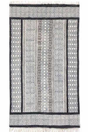 Geometric Hand Block Printed Black Area Rug
