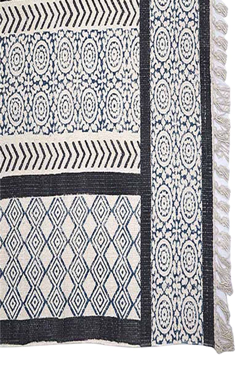Geometric Hand Block Printed Black Area Rug - Image 3