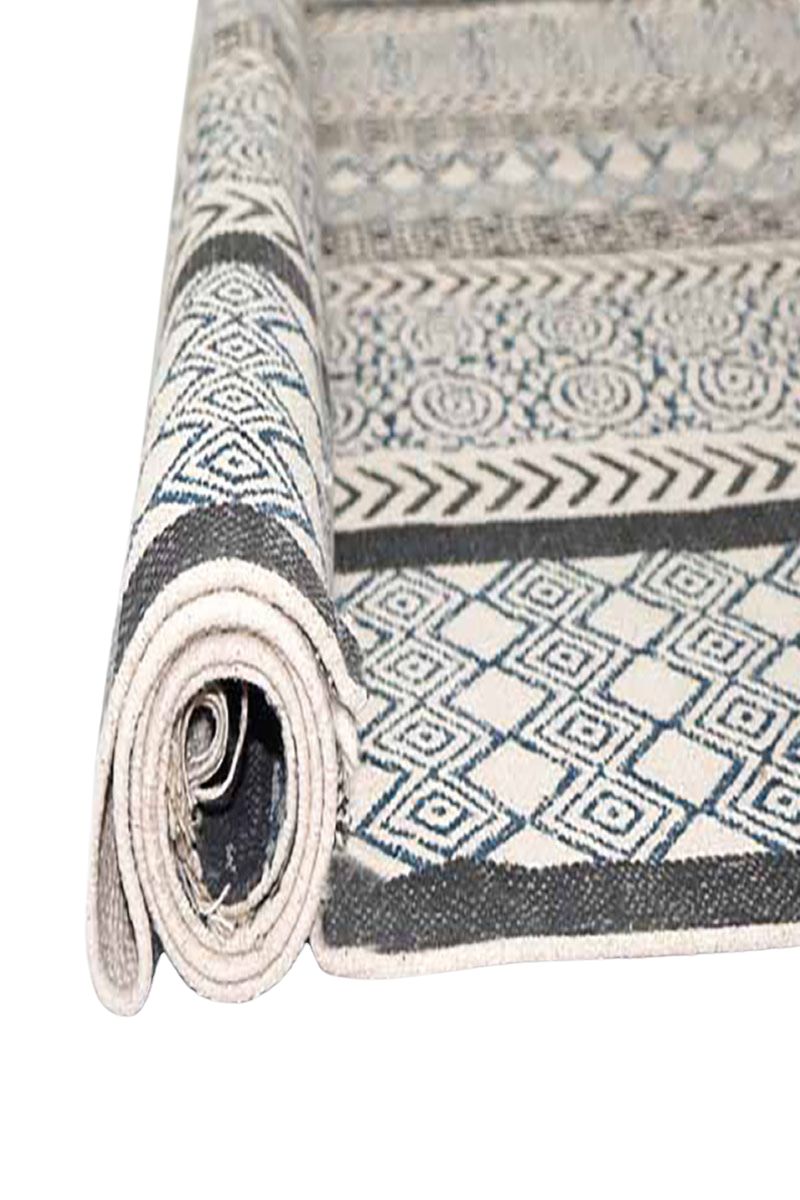 Geometric Hand Block Printed Black Area Rug - Image 4