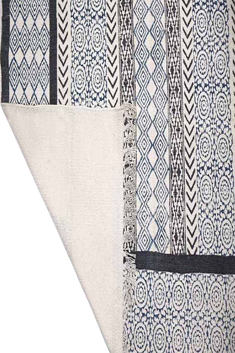 Geometric Hand Block Printed Black Area Rug - Image 5