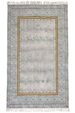 Blue & Yellow Printed Geometric Rug