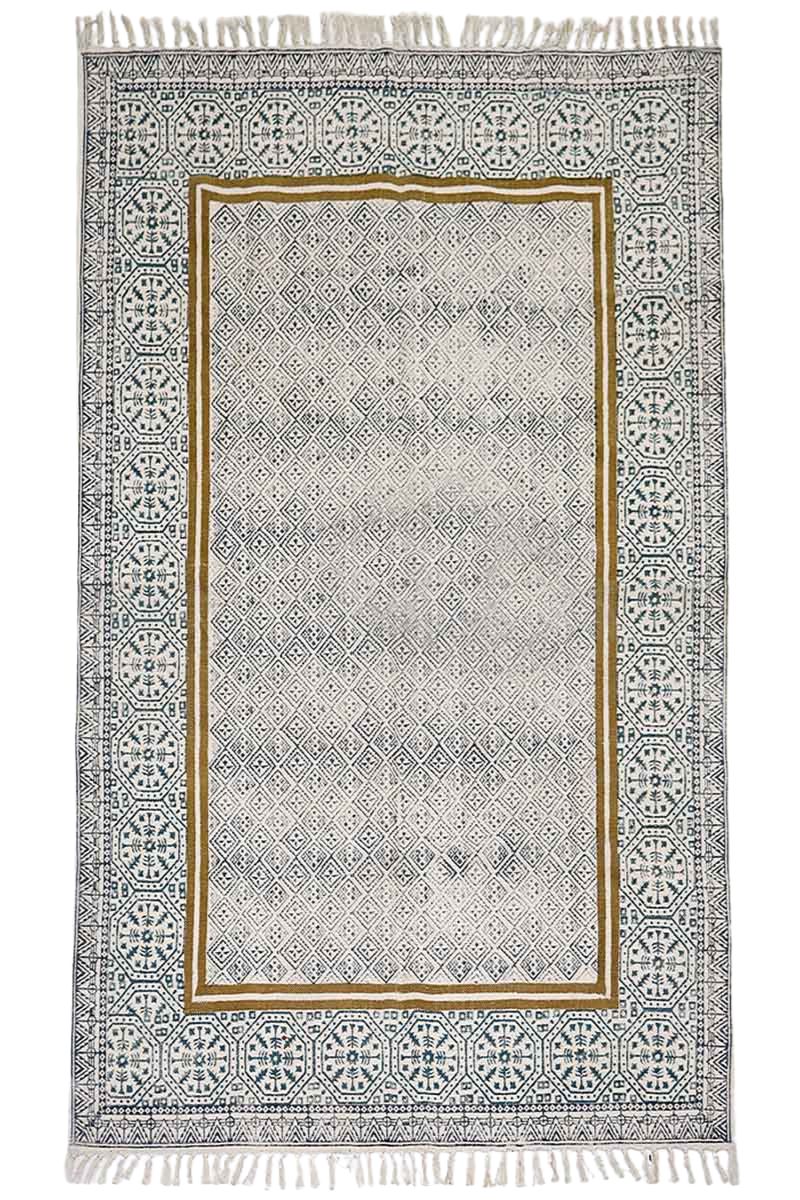 Blue & Yellow Printed Geometric Rug