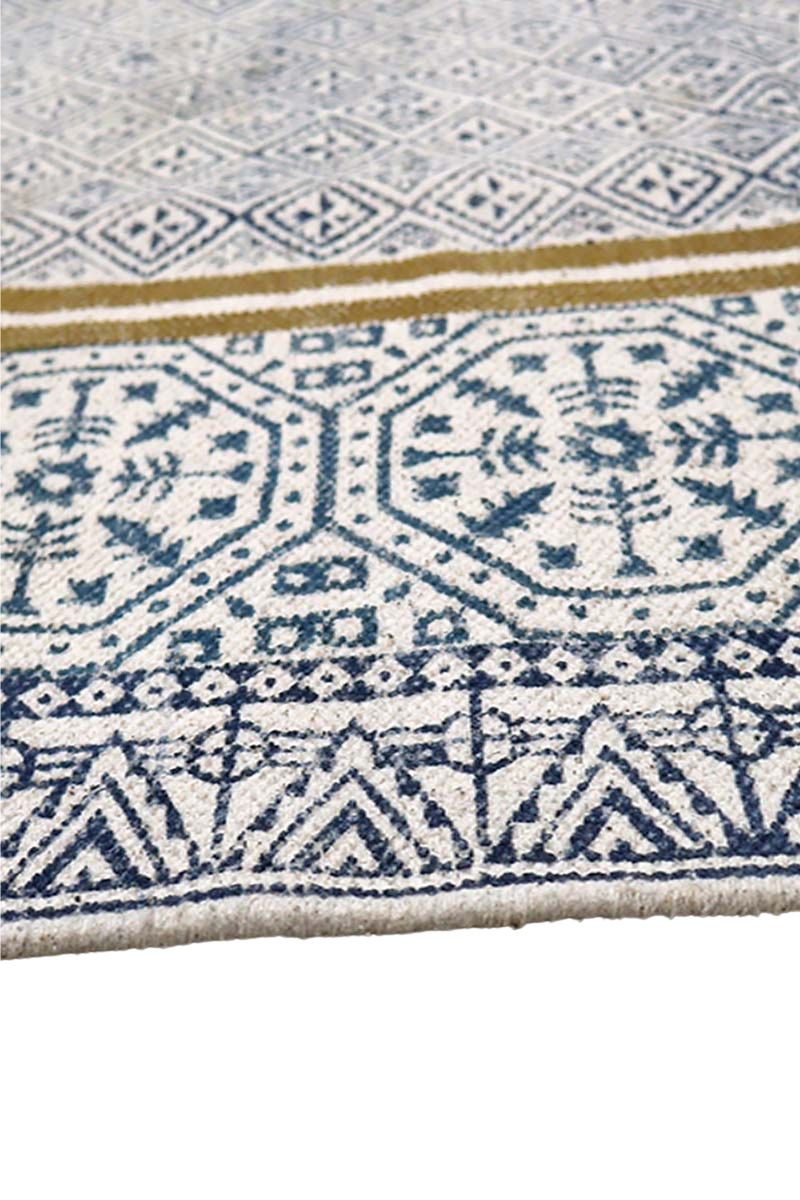 Blue & Yellow Printed Geometric Rug - Image 5