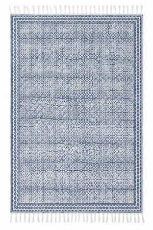 Blue Hand Block Printed Geometric Rug