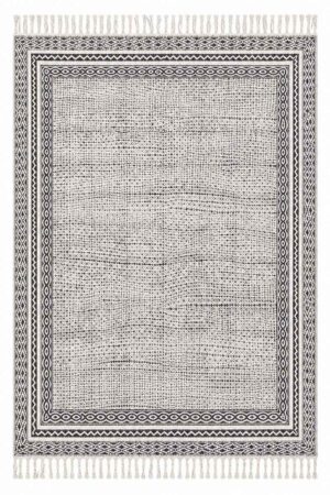 Block Printed Geometric Black Rug