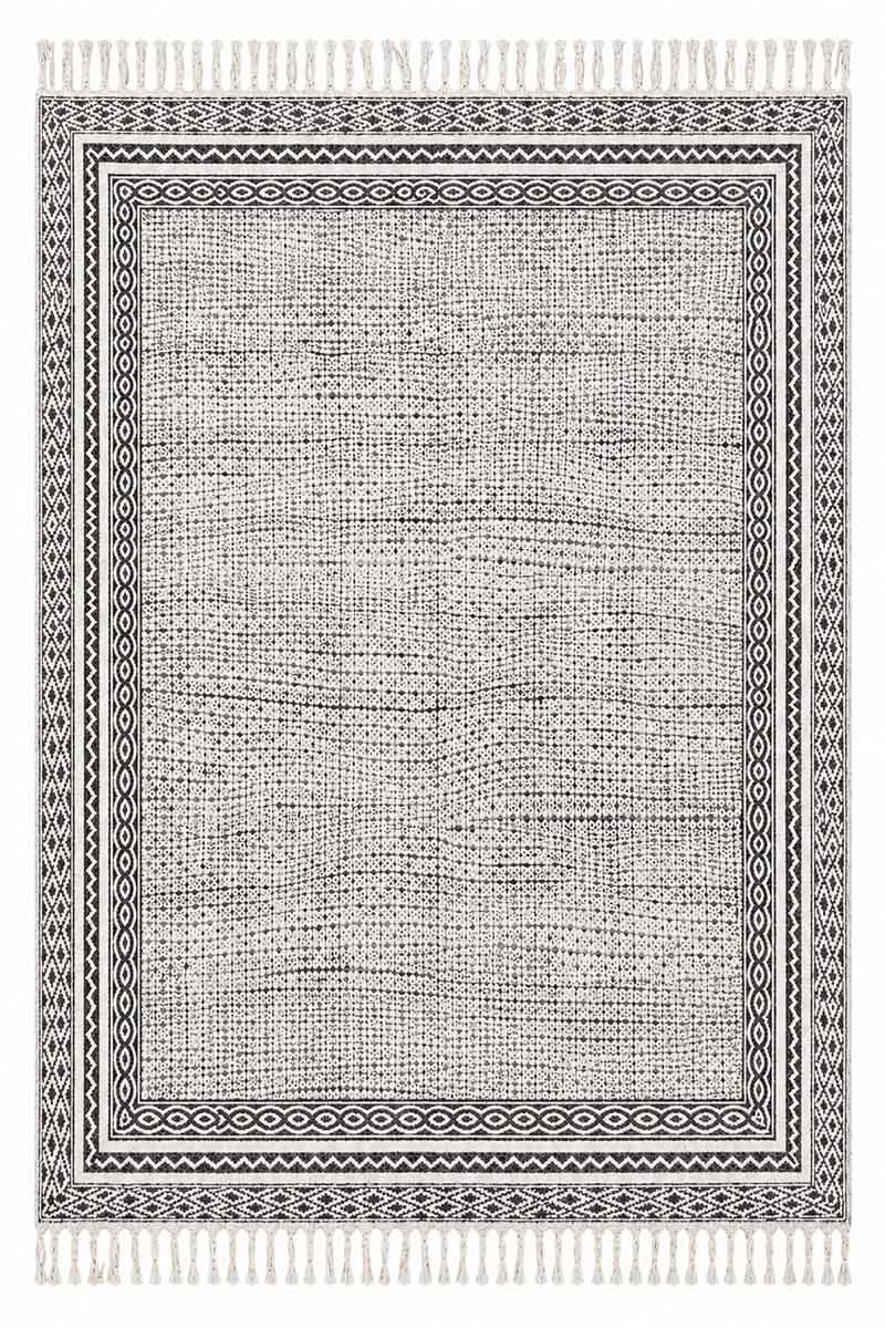 Block Printed Geometric Black Rug