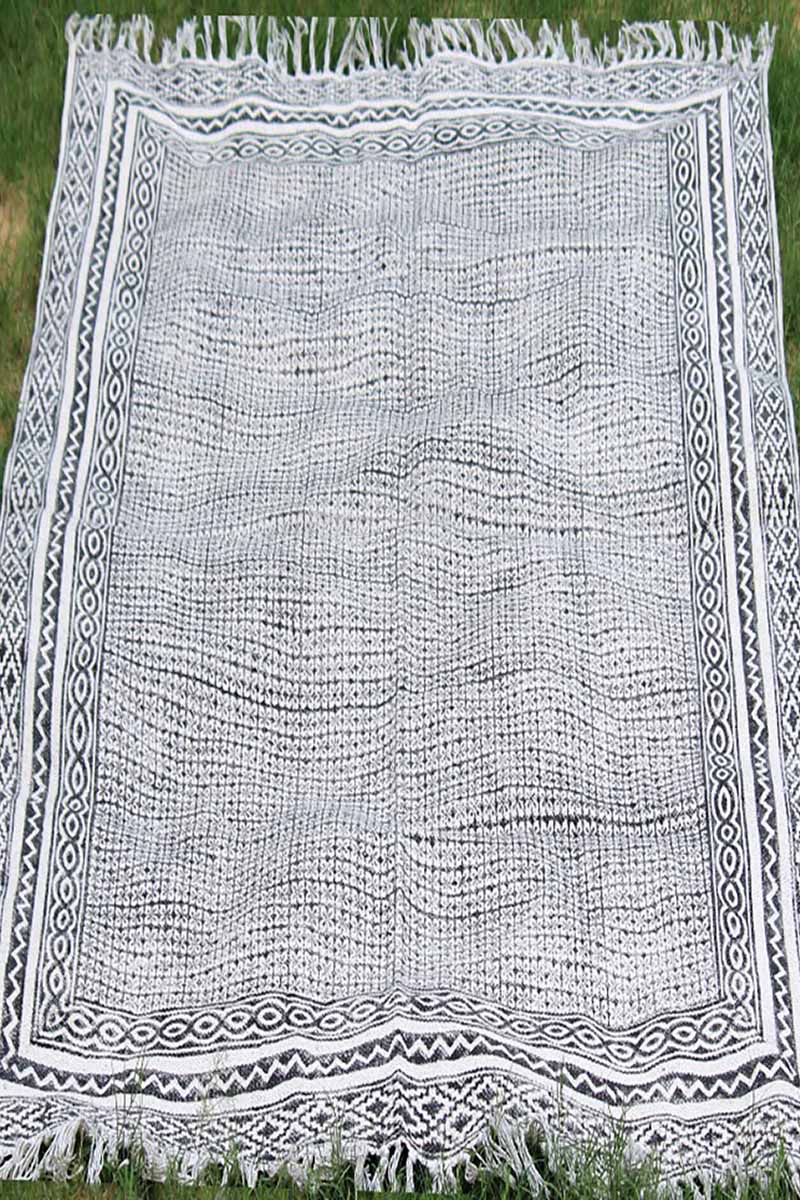 Block Printed Geometric Black Rug - Image 5