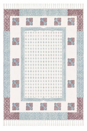 Hand Printed Geometric Red & Gray Rug