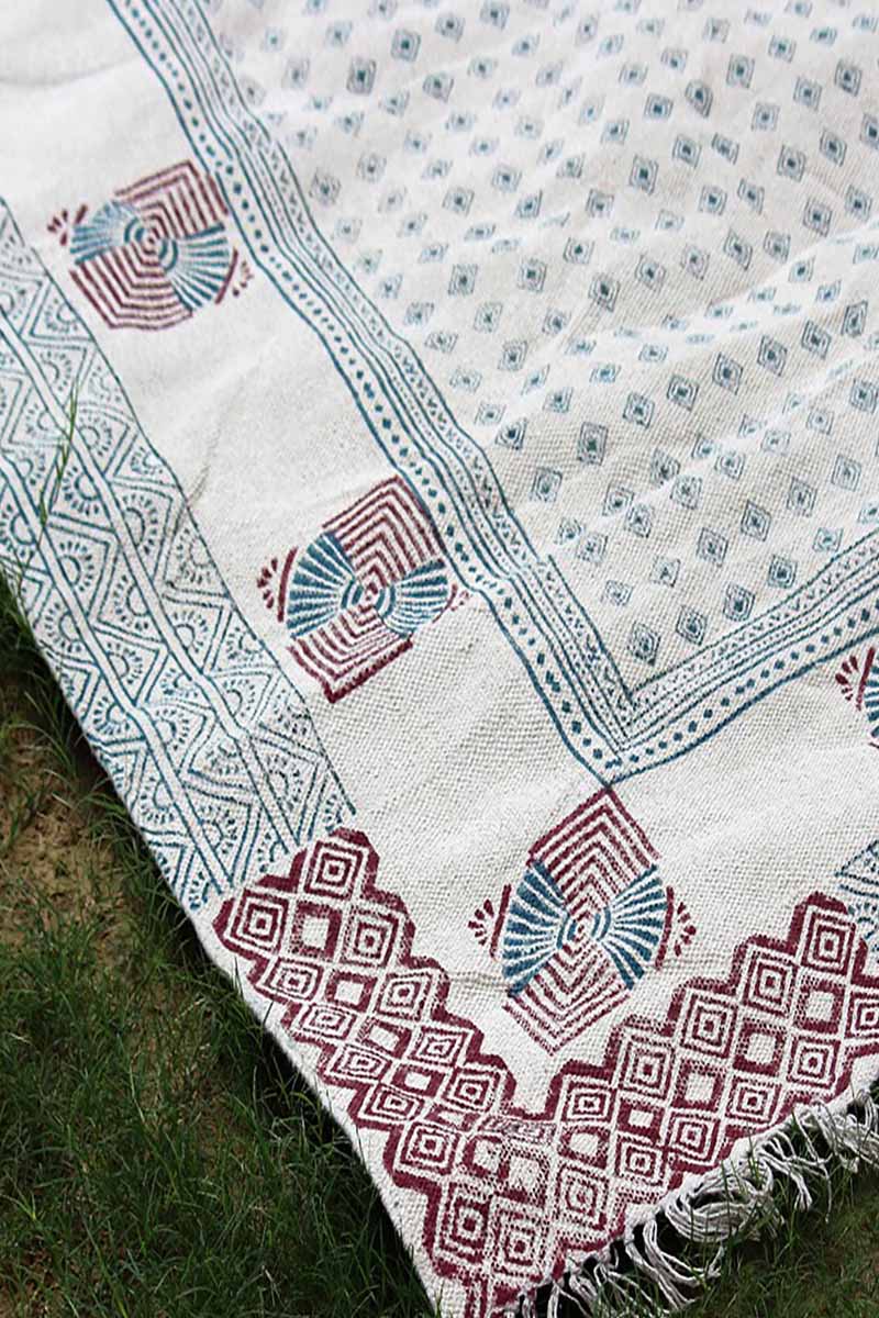 Hand Printed Geometric Red & Gray Rug - Image 3