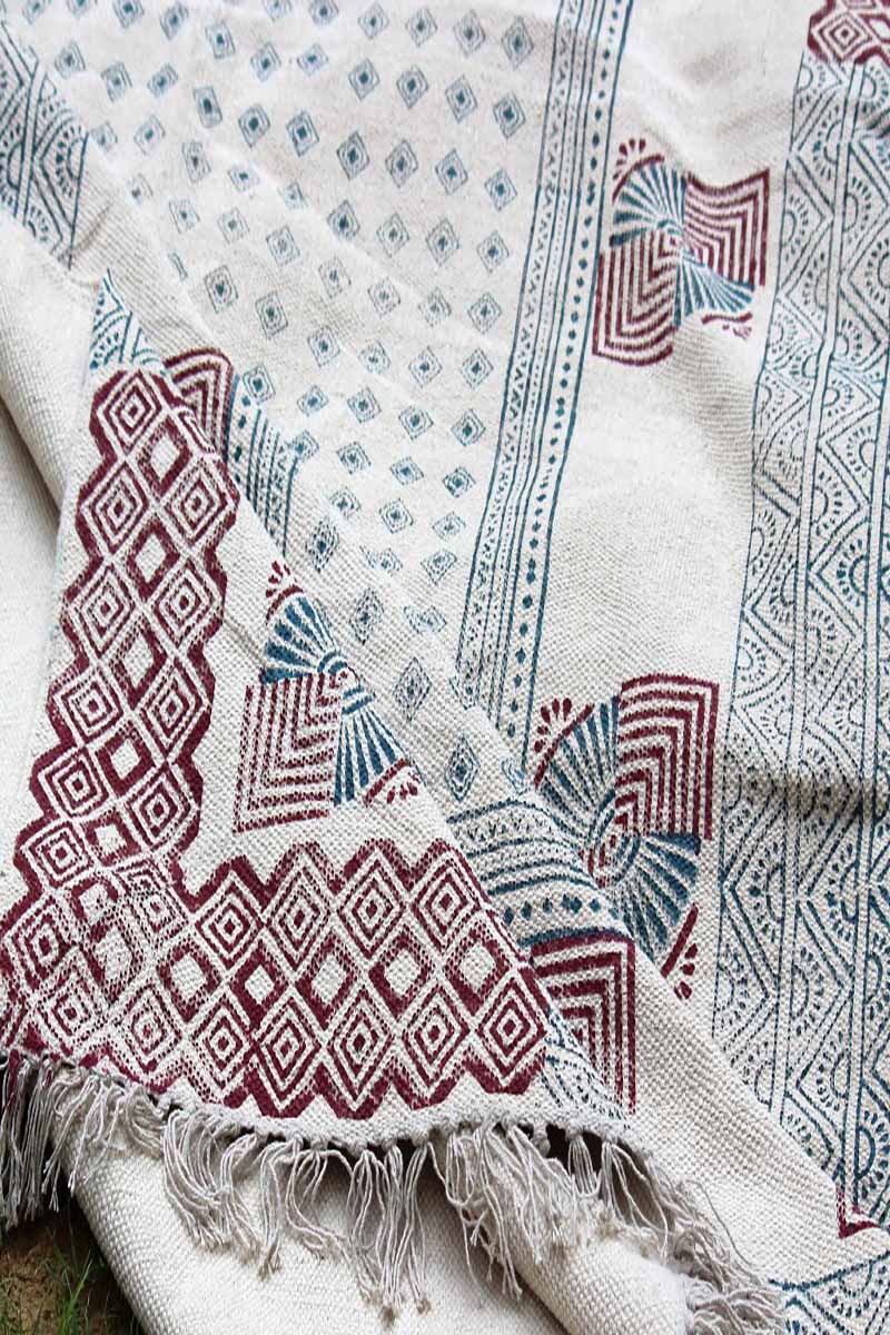 Hand Printed Geometric Red & Gray Rug - Image 4