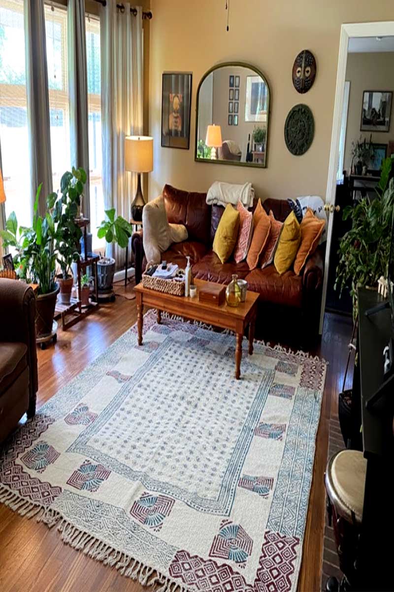 Hand Printed Geometric Red & Gray Rug - Image 5
