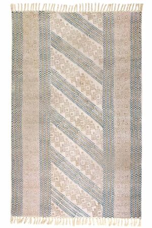 Yellow Hand Printed Geometric Rug