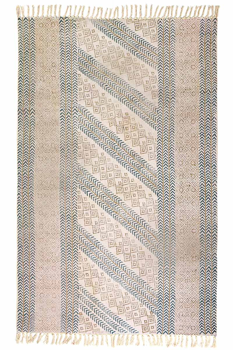 Yellow Hand Printed Geometric Rug